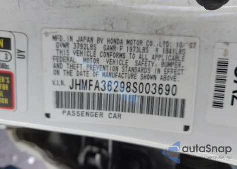 2008 Honda Civic Hybrid from USA, damaged, VIN JHMFA36298S003690